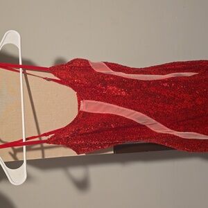 Red Sequin Dress with Sheer Accents